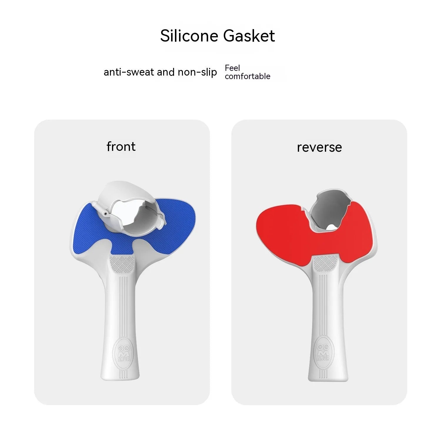 Red and blue plastic silicone table tennis racket grip accessory for Pico 4 VR controller measuring 160x110x80mm