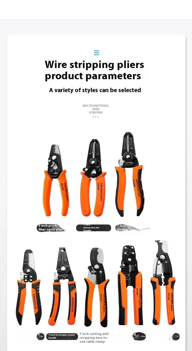 Fully automatic wire stripping pliers with high carbon steel blade and 45 steel body for electricians