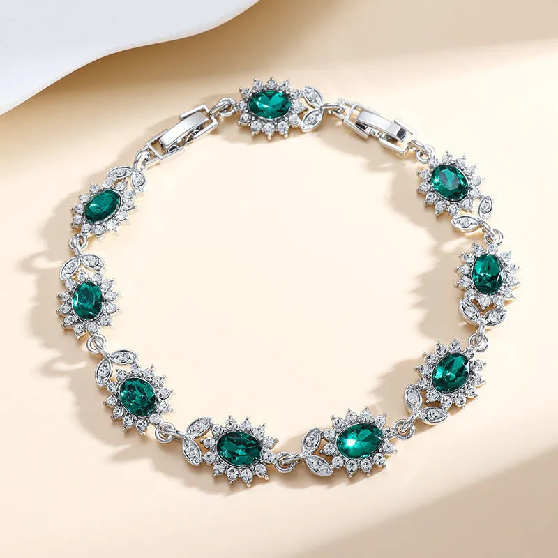 Women's electroplated alloy bracelet with inlaid zircon detailing in multiple colour options