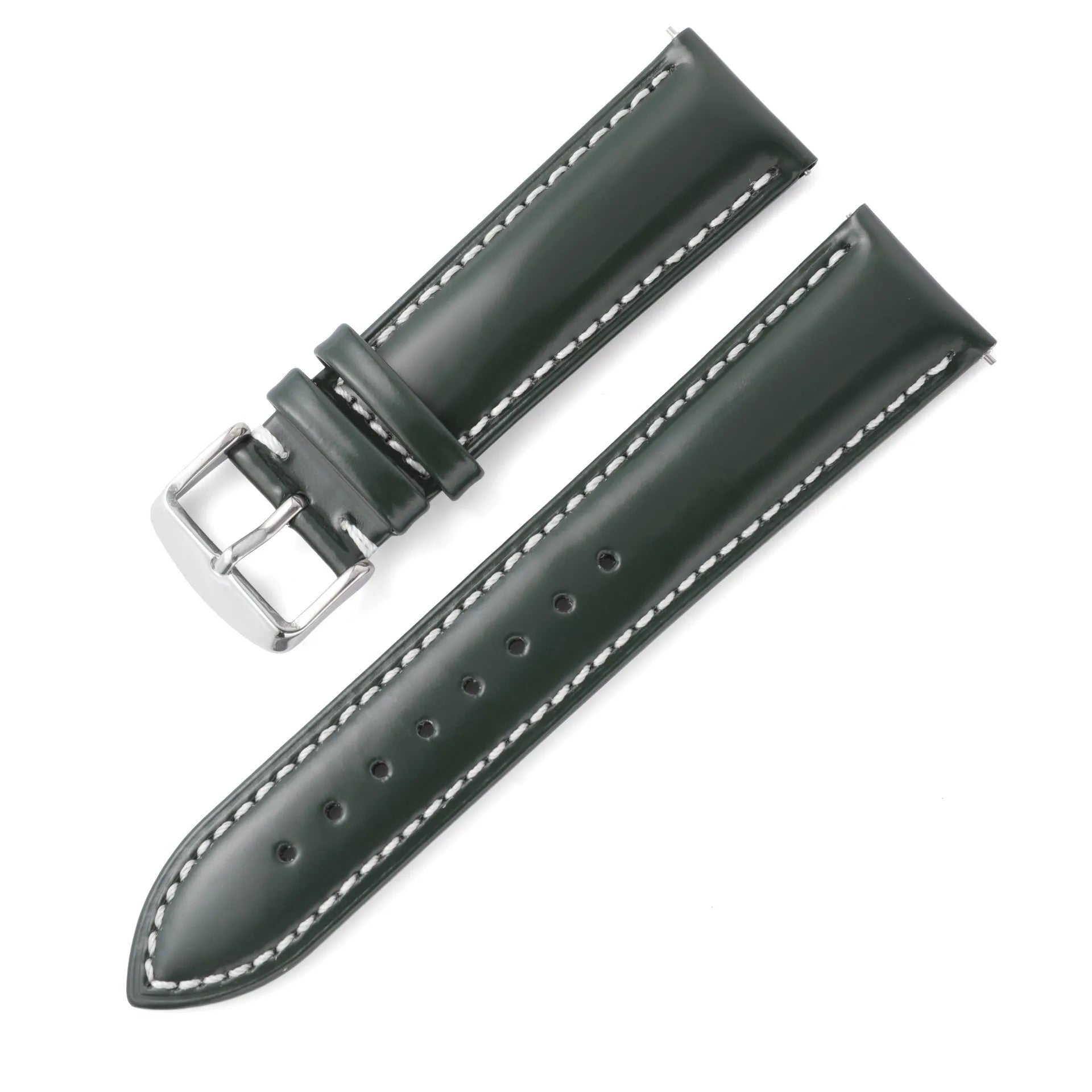 Quick release leather watch strap in bright cowhide showing colour options and width measurements