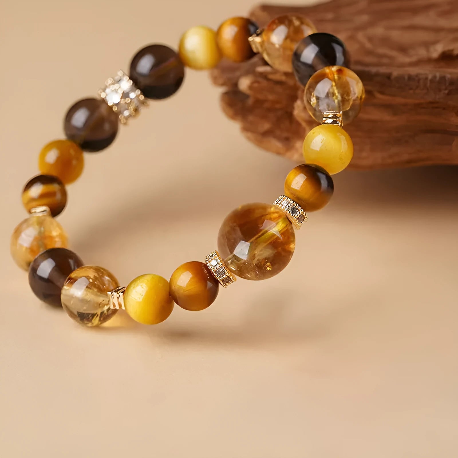 Lucky Jinba crystal tiger-eye bracelet with geometric pattern in natural yellow tower crystal