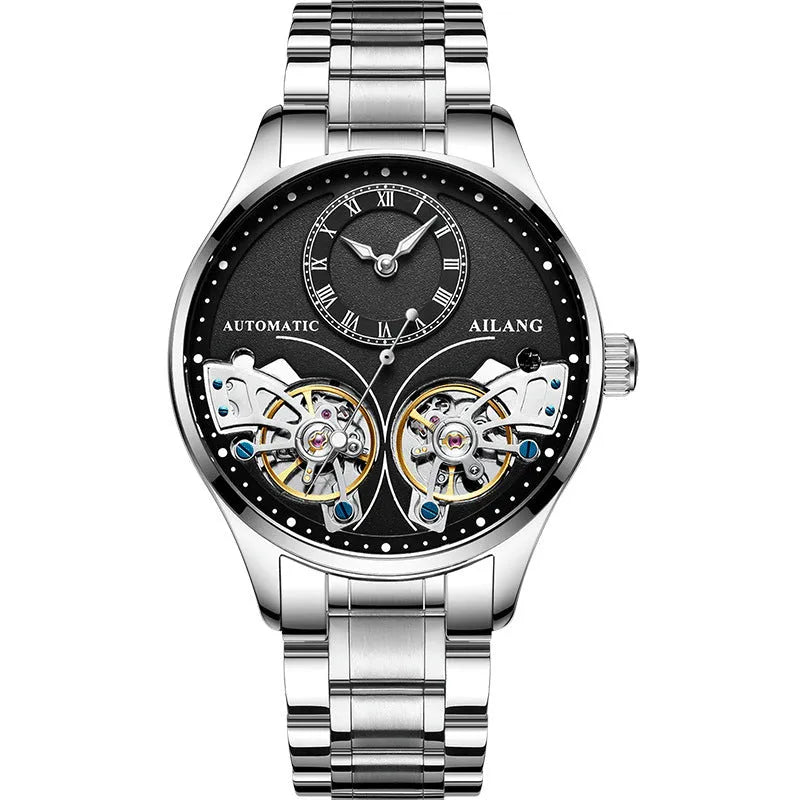 Automatic tourbillon moon phase watch with titanium case and metal face