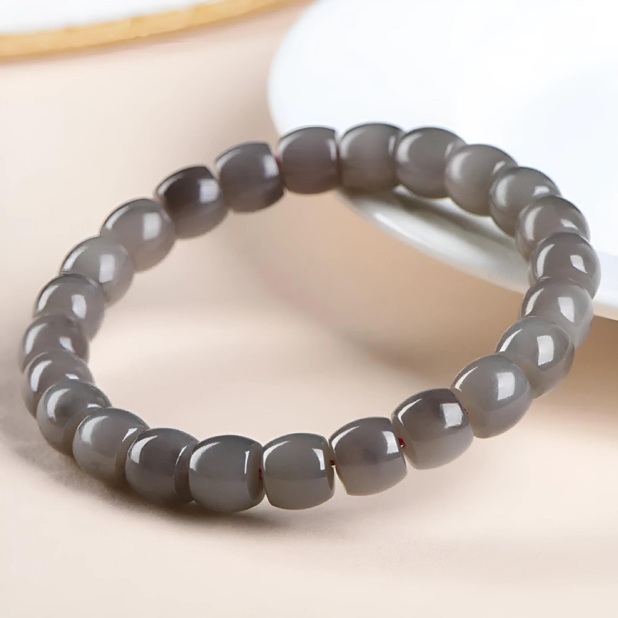 Natural smokey violet Hetian Jade straight cut bracelet with rectangular 8x9mm beads
