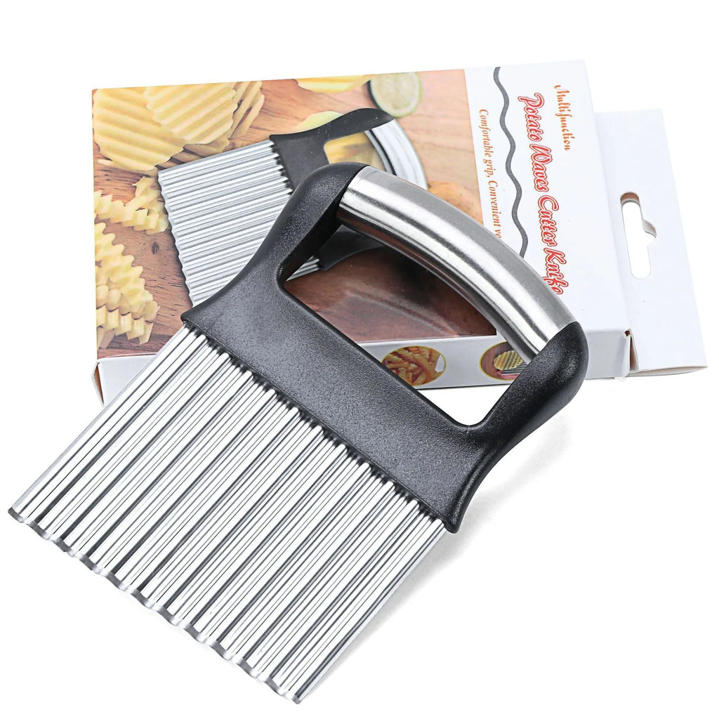 Stainless steel potato wave knife for making crinkle cut chips and waffle fries