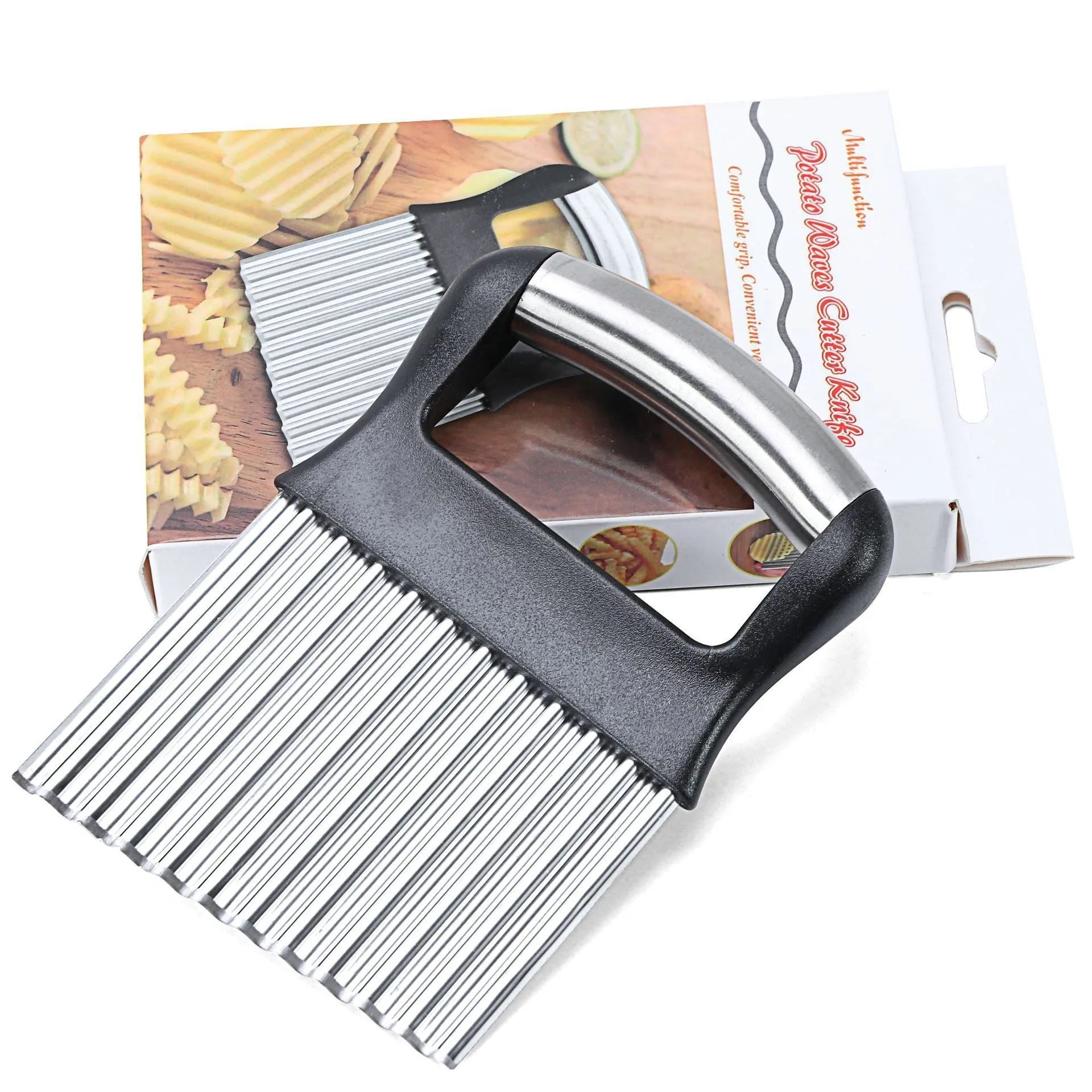 Stainless steel potato wave knife for making crinkle cut chips and waffle fries