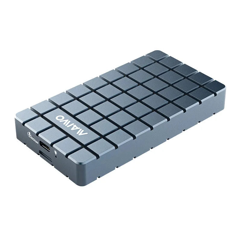 Silver USB4 M.2 NVMe hard drive enclosure showing compact aluminium design