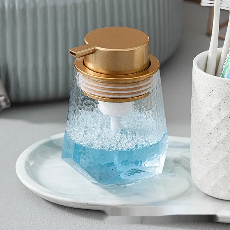 Metallic facial cleanser foam pump replacement head with push-style dispenser mechanism