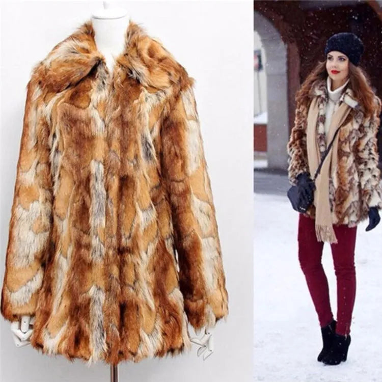 Women's tiger pattern faux fur leather jacket in street fashion style with long sleeves