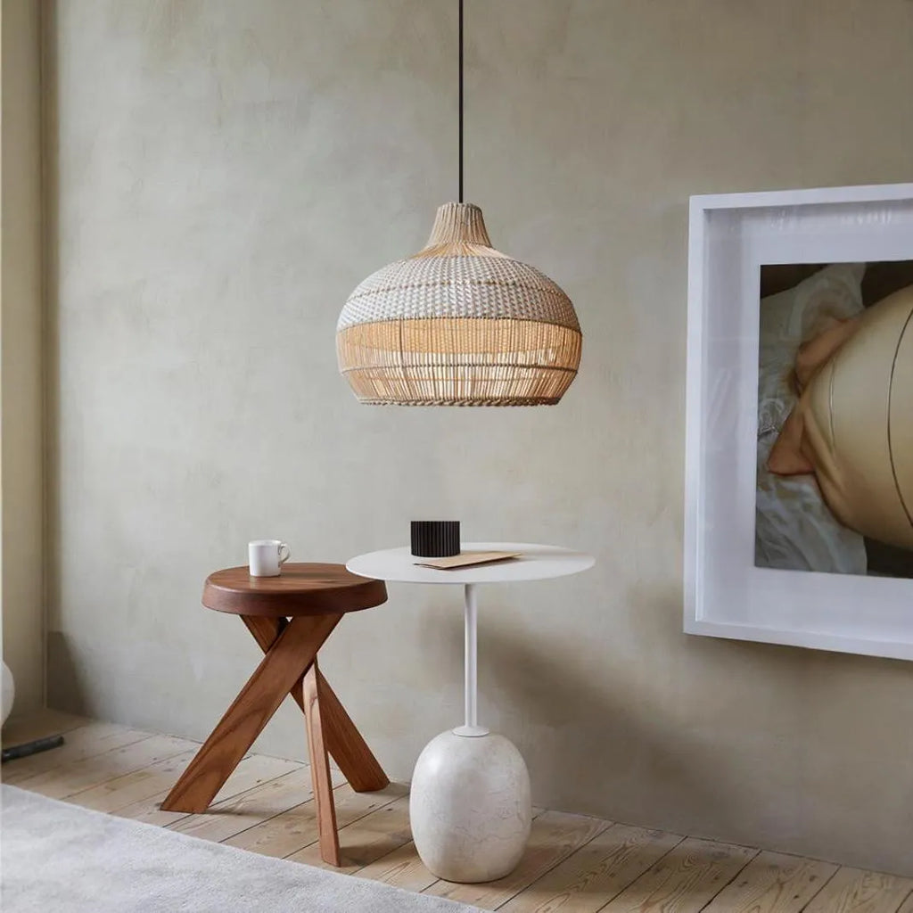 60cm diameter woven rattan chandelier in Silent Wind style for living room or lounge.