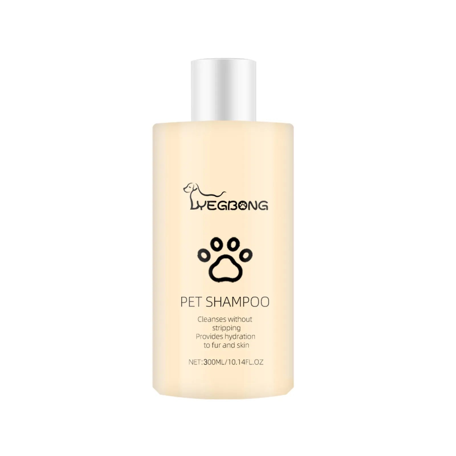 Mild dog shampoo bottle with pump dispenser in 100ml and 300ml sizes