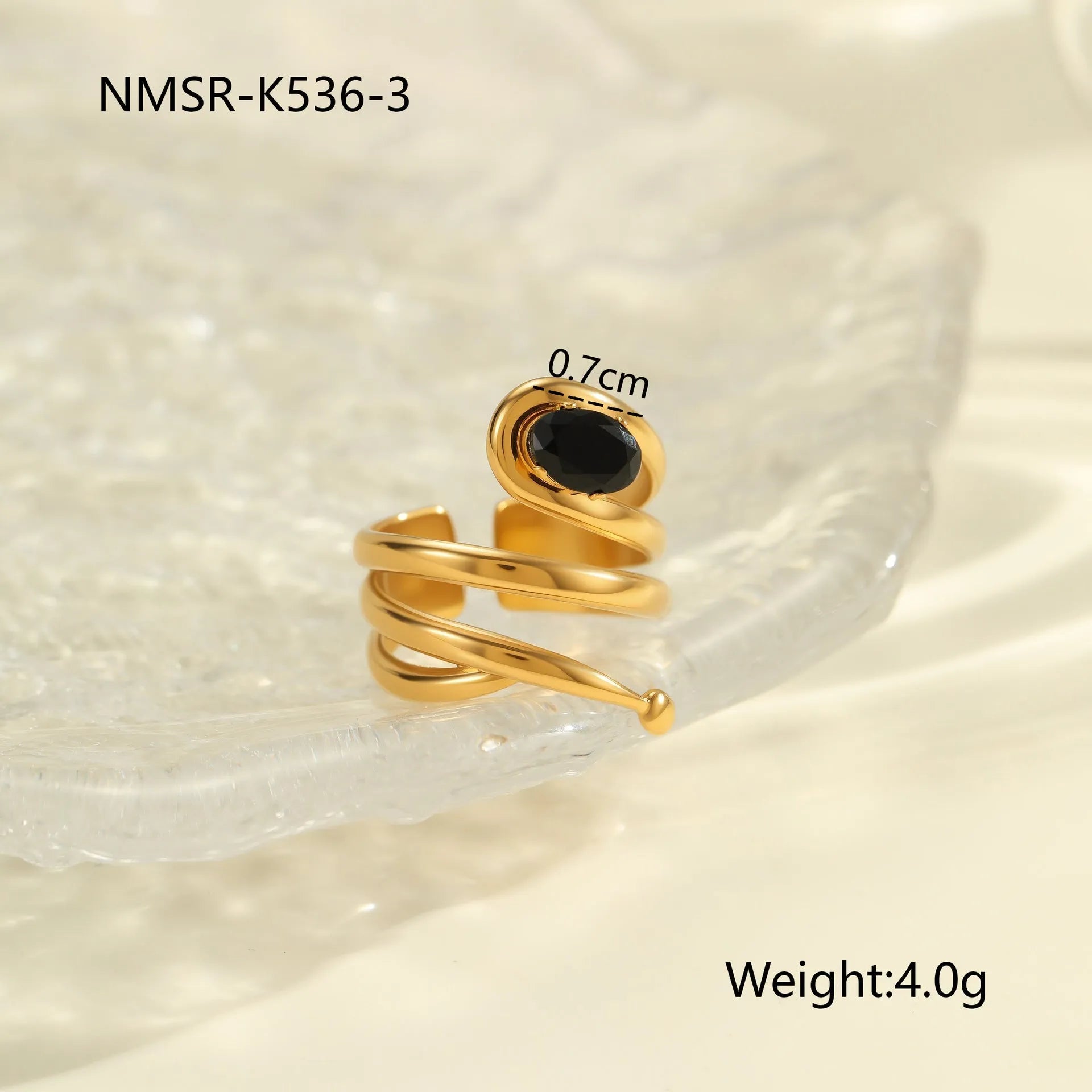Geometric zircon ring with open mouth adjustable design in stainless steel