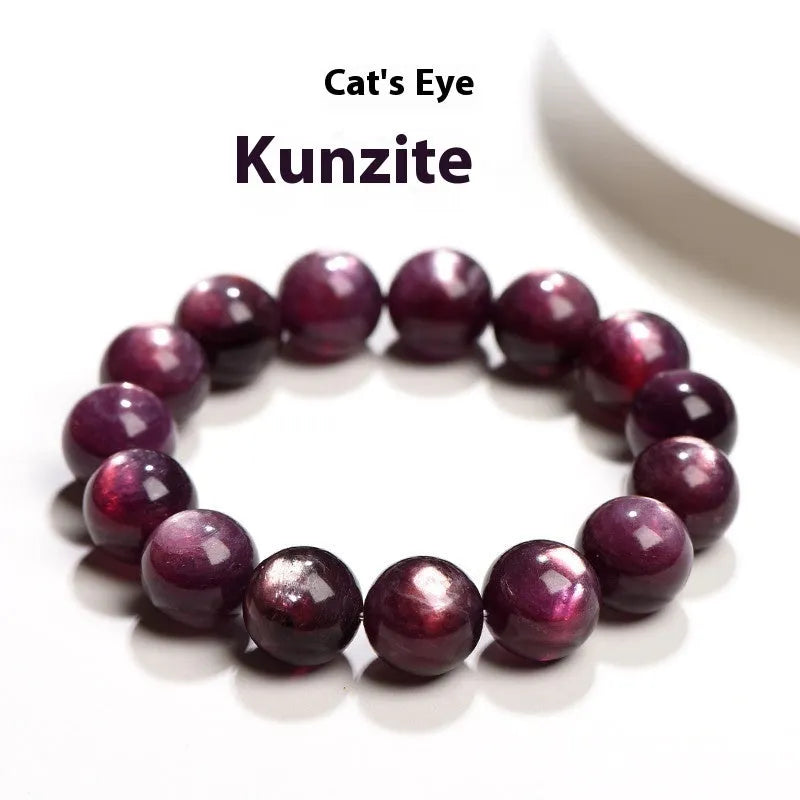Natural purple lepidolite crystal bracelet with polished round beads in geometric shape