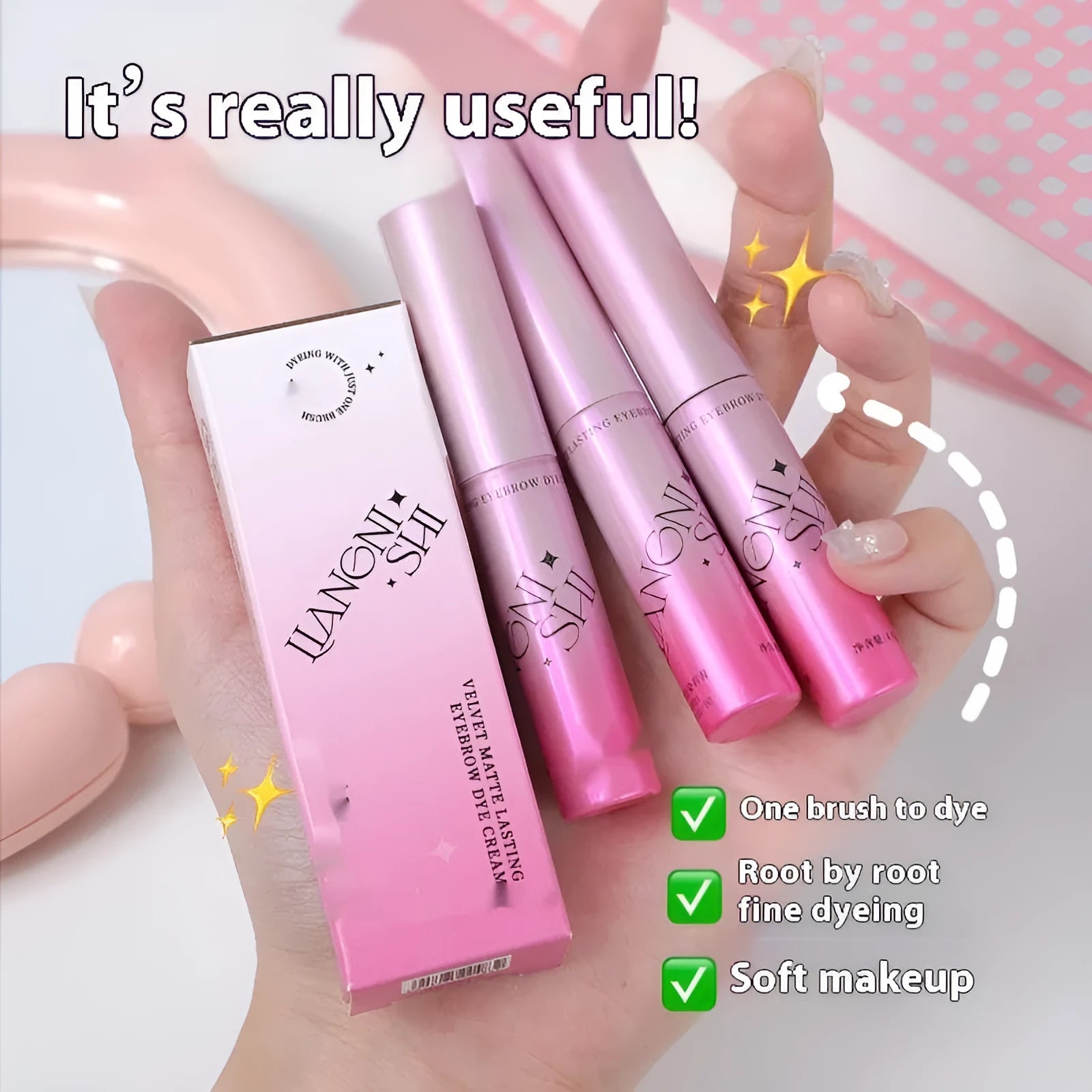 Eyebrow cream in four shades: coconut palm milk coffee, raw latte, coffee pink latte, and can be born