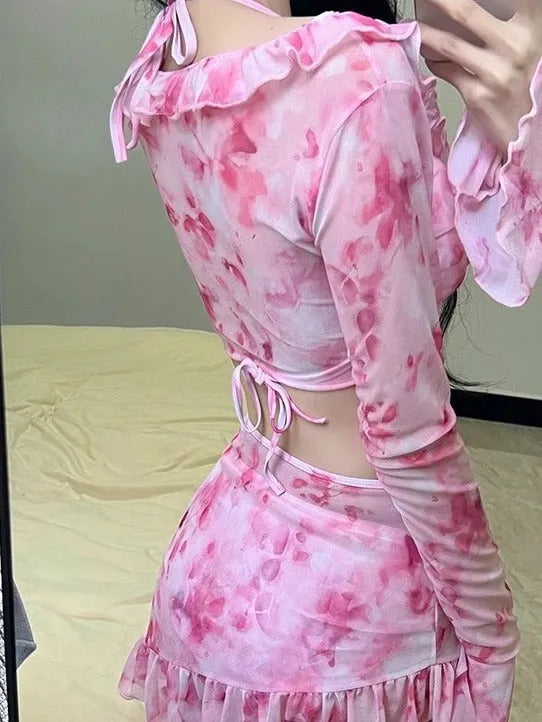 Women's floral bikini swimsuit in cherry blossom pink with polyester fabric