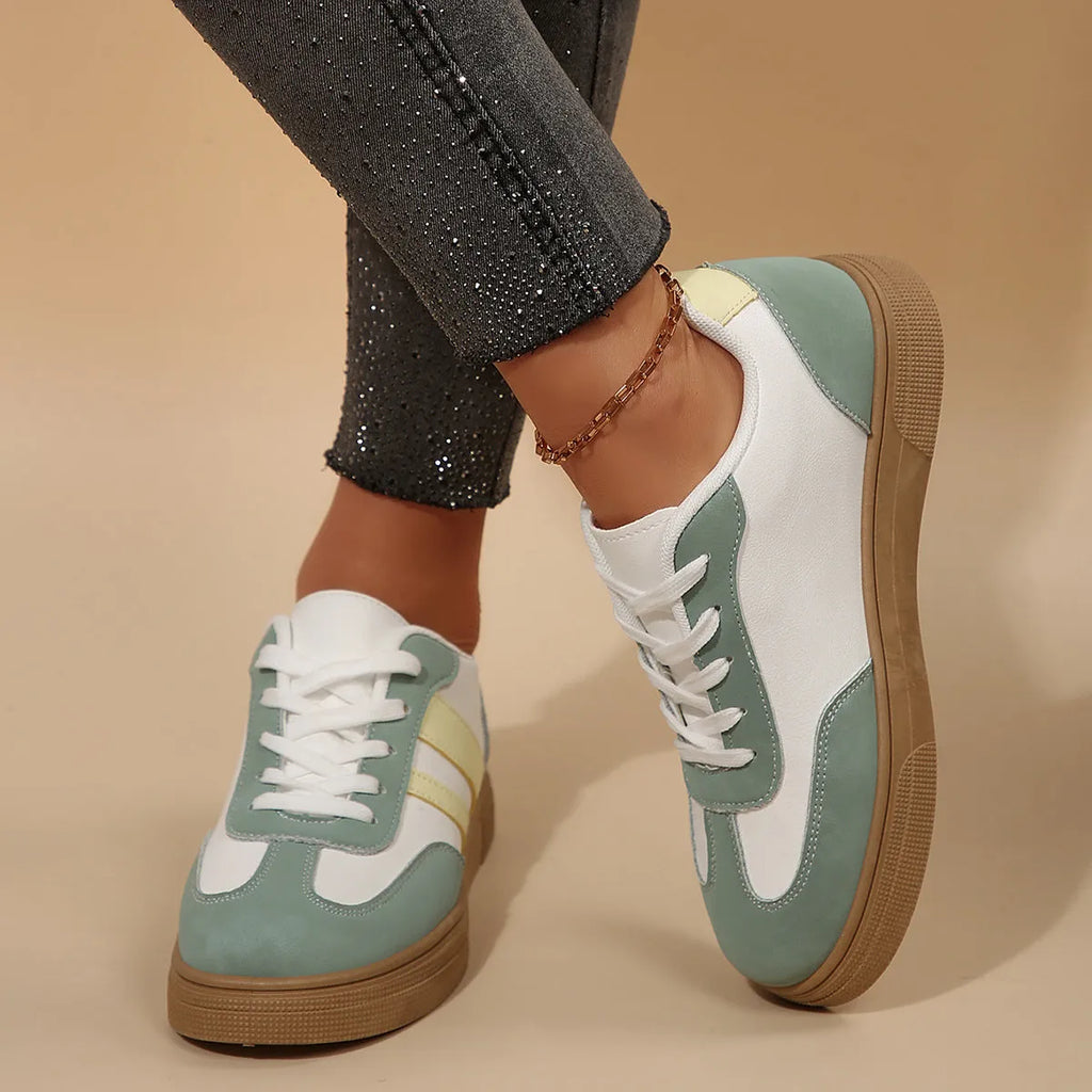 Women's retro sports casual shoes with cross-strap design and artificial PU leather upper in green