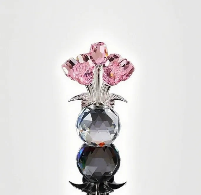 K9 crystal glass artificial rose decoration in geometric Chinese style, showing colour options.
