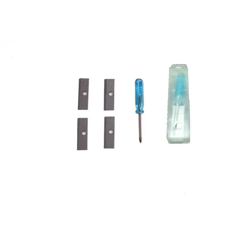 Geometric shaped four hole pencil sharpener for art, shown with integrated screwdriver.