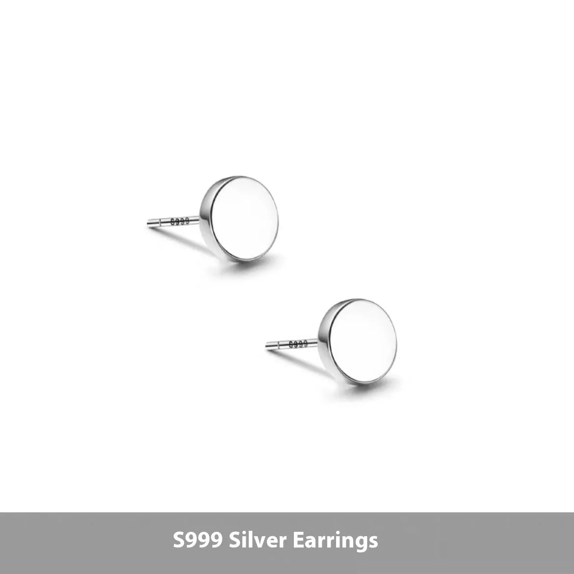S999 sterling silver flat ear bone studs in silver and black colours, showing six size options from 3mm to 8mm diameter