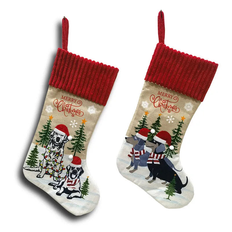 Cloth Christmas tree pendant ornament with pet and gift motifs measuring 46 by 28 centimetres