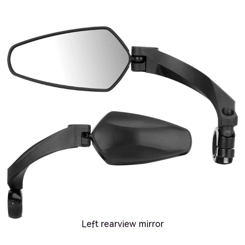 Pair of black rotatable acrylic bicycle rearview mirrors for mountain bike handlebars showing left and right units