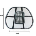 Black car leather lumbar support pillow with steel wire frame measuring 41cm by 39cm