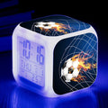 Square plastic alarm clock with football pattern and USB cable for students