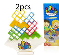 Plastic balance stacking game with 16 colourful building blocks, chassis, and base on a 26.5cm board.