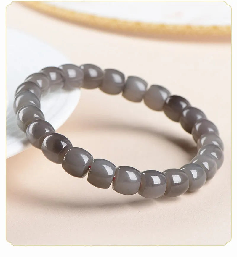 Natural smokey violet Hetian Jade straight cut bracelet with rectangular 8x9mm beads