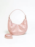 Women's soft cowhide leather dumpling-shaped shoulder bag in black with double straps and sandwich pockets.