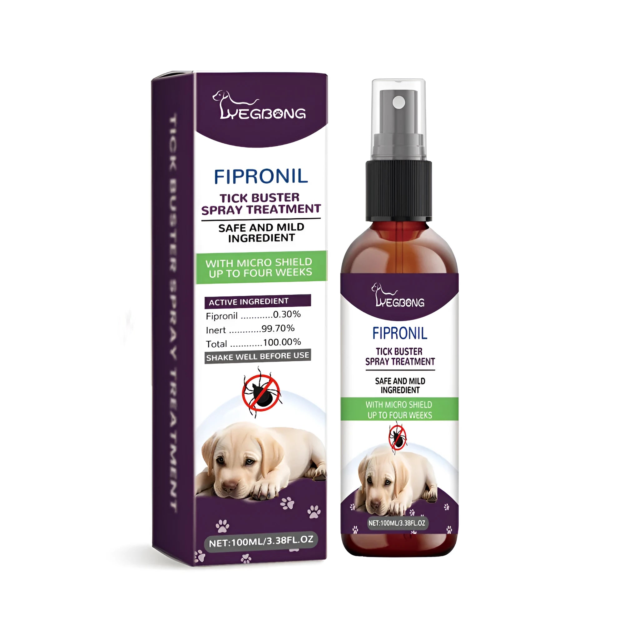 100ml pet pest spray bottle with Fipronil and plant extracts for flea and tick control on dogs and cats