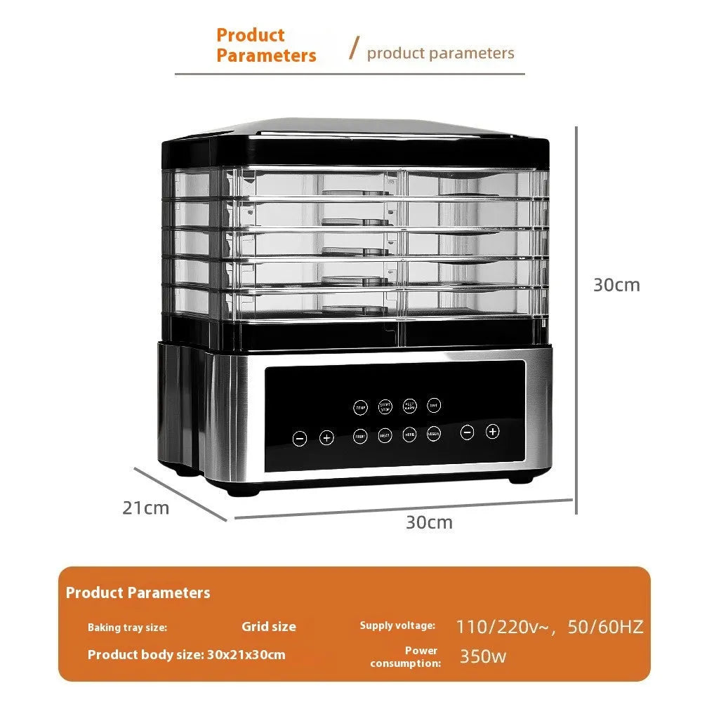 Silver stainless steel fruit dehydrator food dryer with 14-litre capacity