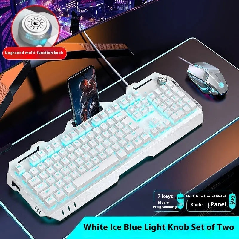 Aluminium mechanical-feel keyboard with control knob in silver black or metal grey colour with RGB lighting