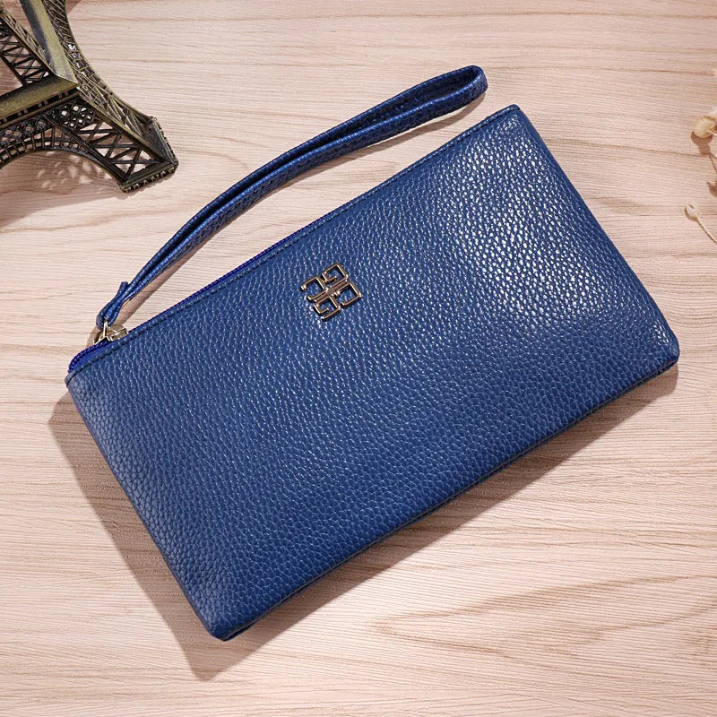 55-inch long PU leather phone wallet handbag with zipper closure in multiple colour options