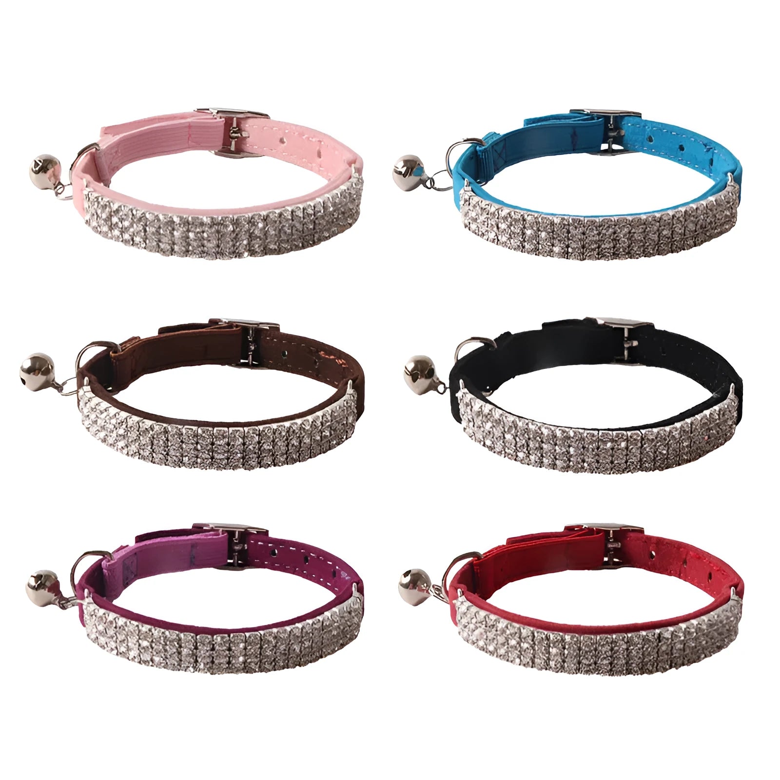 Soft flocking pet collar with elastic section and buckle fastener in multiple colour options.