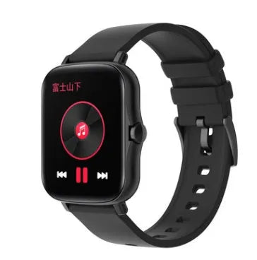 Smart watch with blue strap and 1.7-inch colour touch screen showing fitness stats