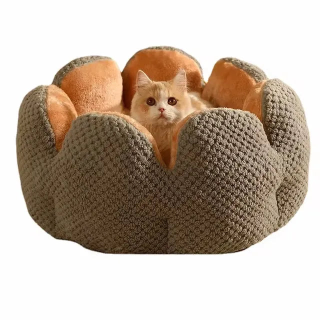Green cactus petal shaped pet bed with non-slip bottom for cats and small dogs