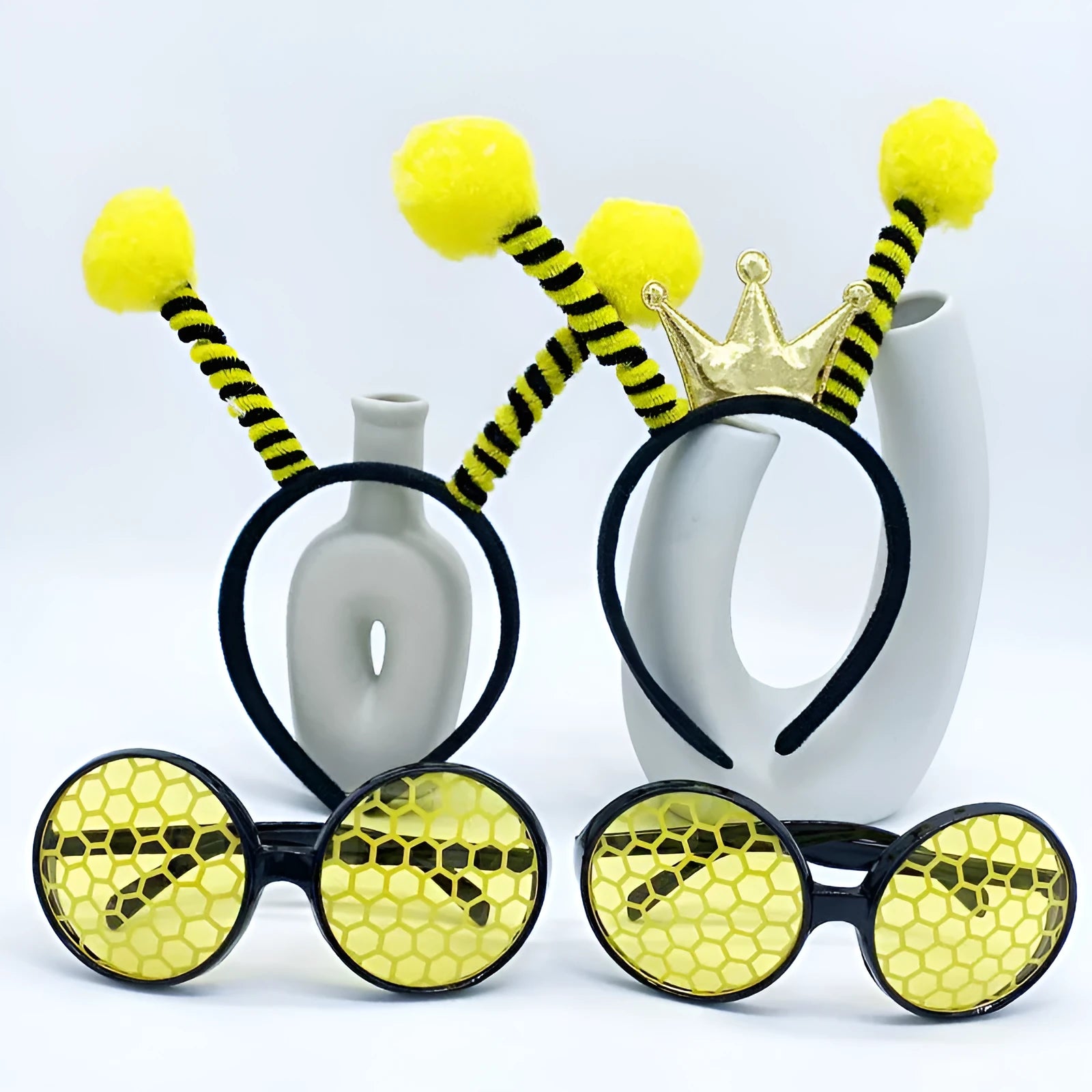 Yellow and black bee costume headband and glasses set for fancy dress parties