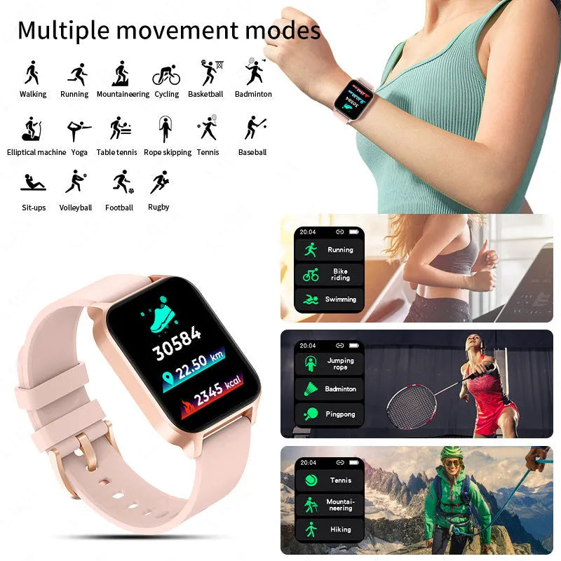Smart colour screen health watch with mesh belt in black or rose gold showing heart rate monitor