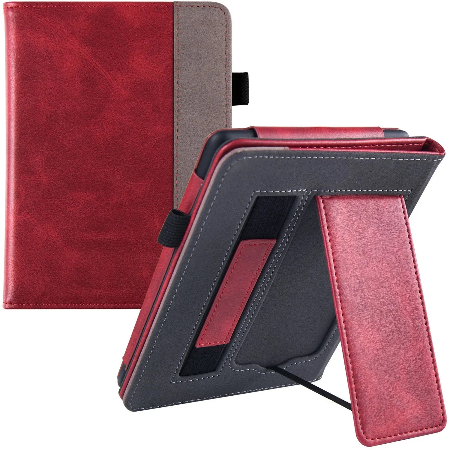 Kindle Paperwhite 11 leather case with wrist bracket showing calf leather exterior