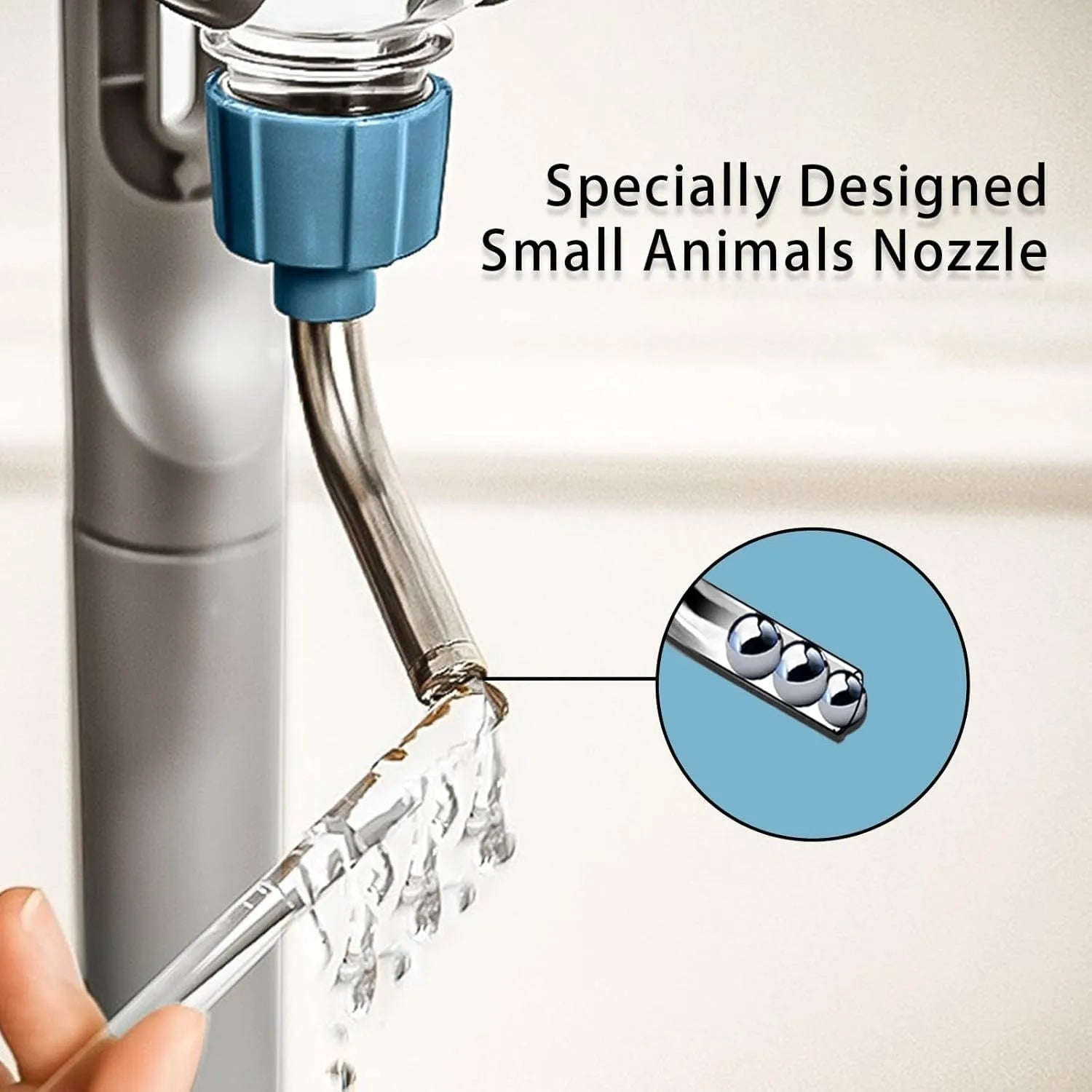 Blue small animal cage water bottle with rotatable nozzle and metal clip for rabbits and guinea pigs.