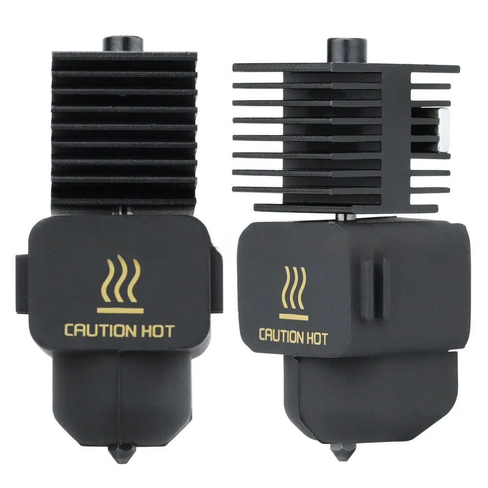 Bambu Lab A1 Mini 3D printer hardened steel nozzle hot end kit with four nozzle sizes and black silicone sleeves.