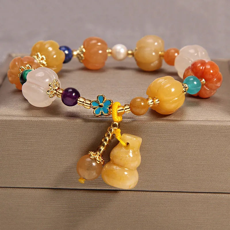 Khaki yellow agate crystal women's bracelet on gold silk thread