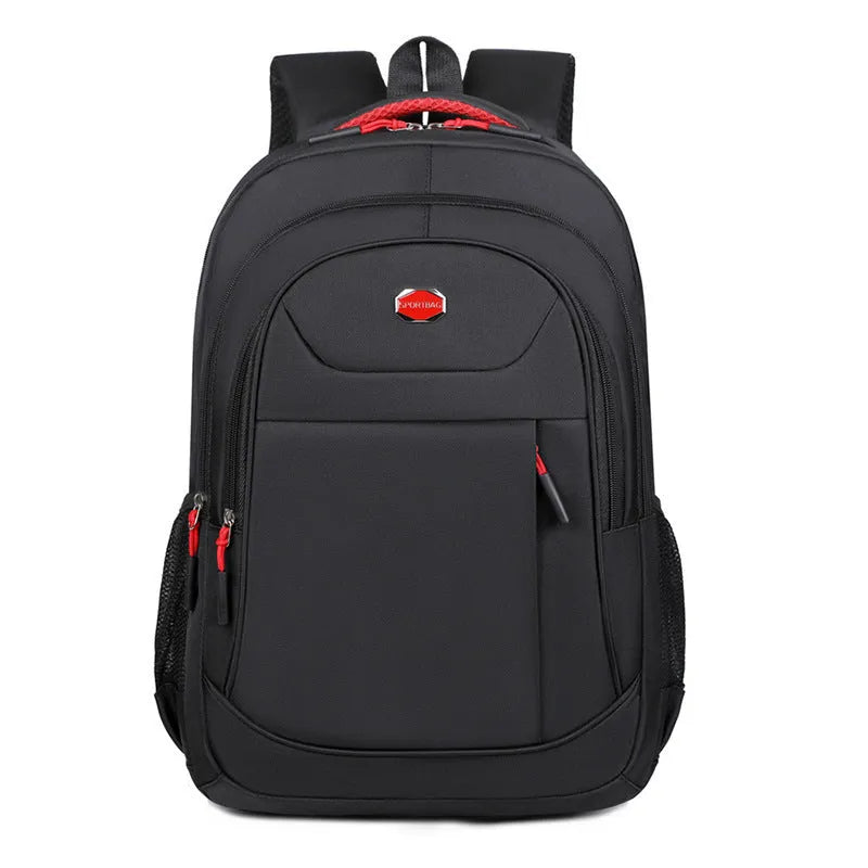 College student Oxford cloth backpack with curved shoulder straps and multi-layer compartments in black colour