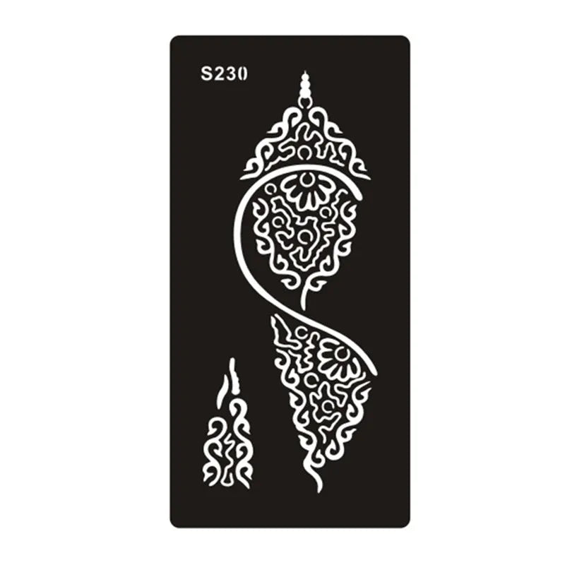 Sheet of hollow geometric and Southeast Asian style temporary tattoo templates on water transfer paper.