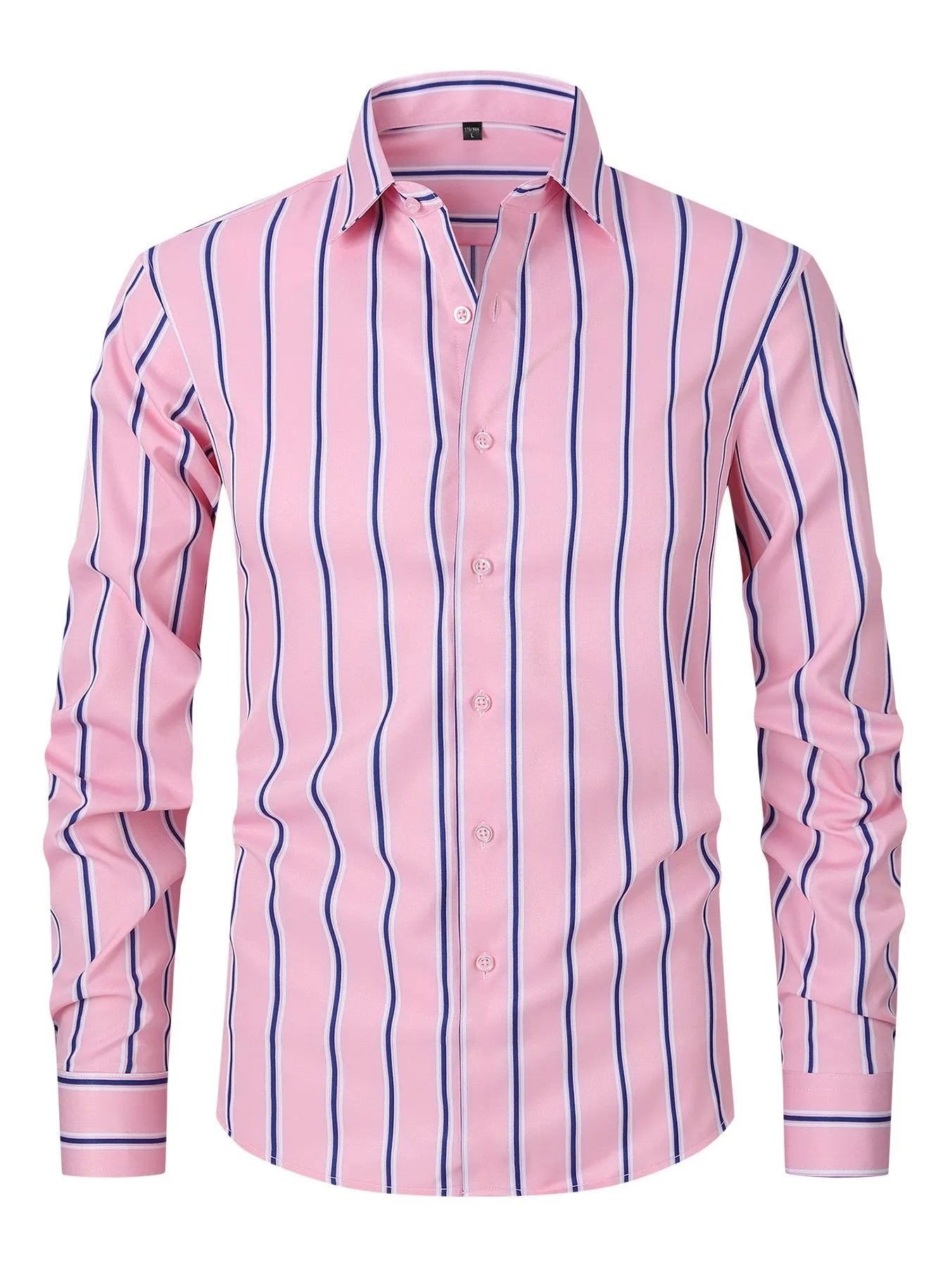 Men's striped long sleeve business shirt slim fit polyester blend fabric