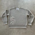 Grey loose-fitting jacquard knitwear coat with long sleeves and pullover style