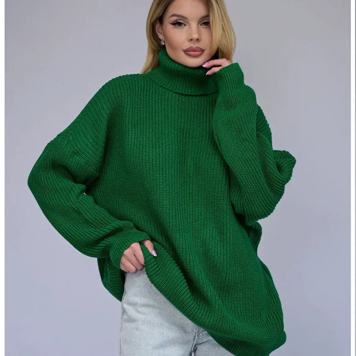 Women's high neck pullover sweater in imitation cashmere with 3D pattern