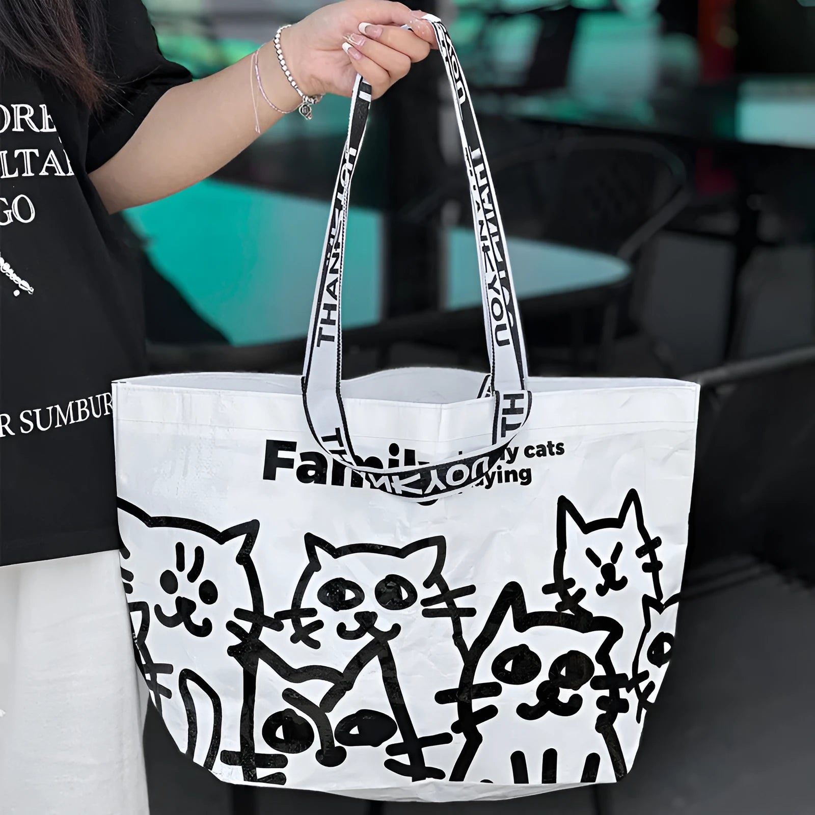 Waterproof woven handbag with colourful printing made from PP material