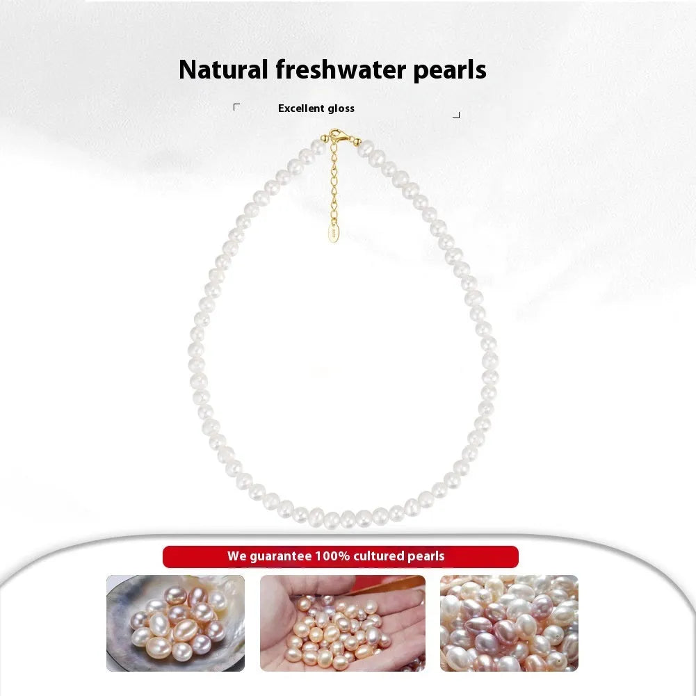 Women's freshwater pearl necklace with 925 sterling silver adjustable chain