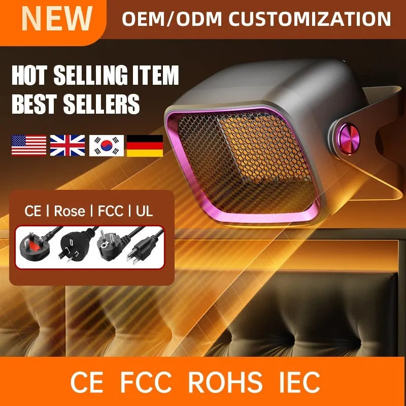 Compact desktop ceramic heater in grey colour with push-button controls